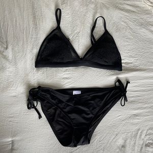 Black Bikini with Mesh Top and string bottoms